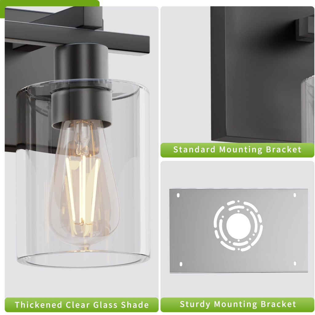 5-Light 37inch Matte Black Vanity Light, Thickened Clear Glass