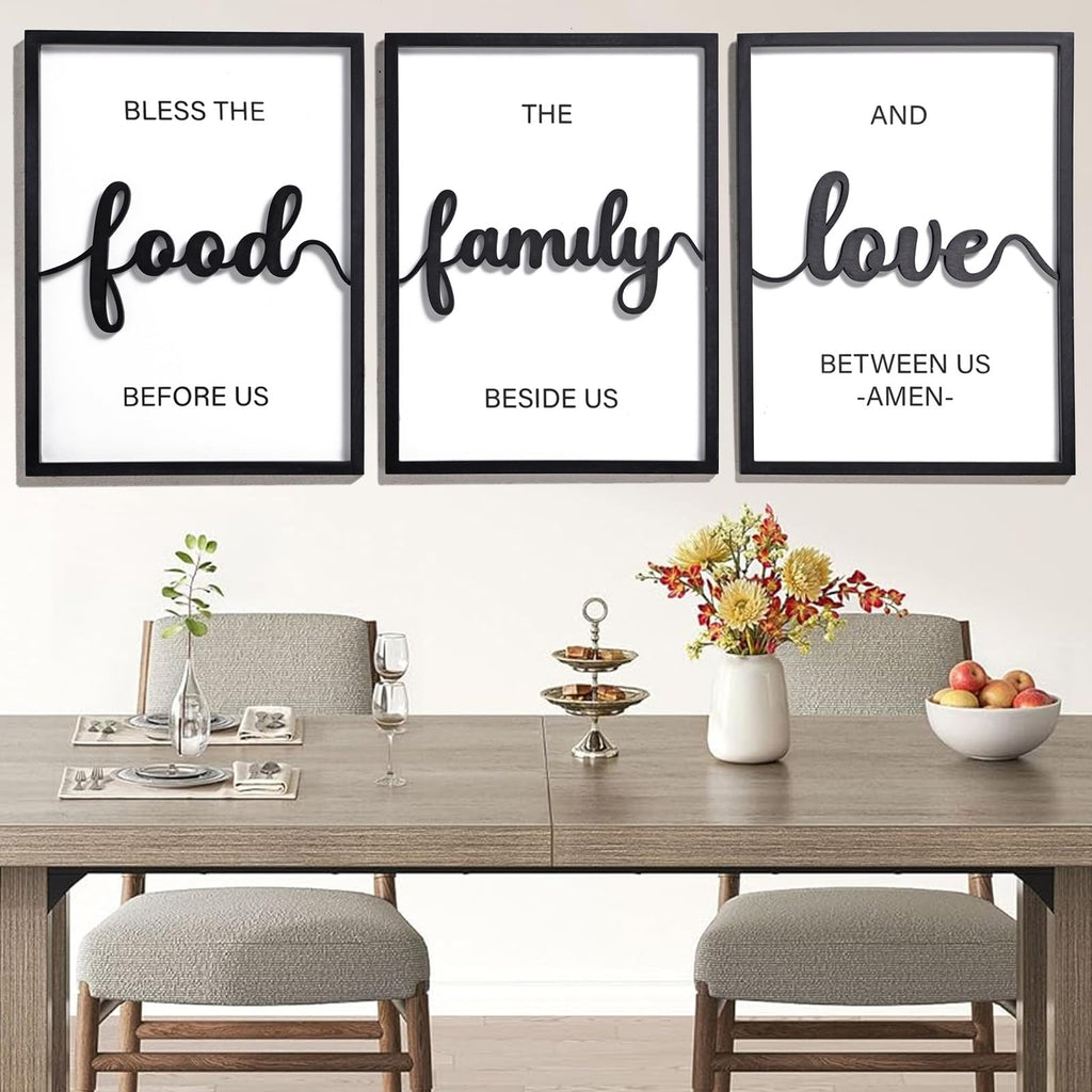 3D Wood Bless The Food Before Us Wall Decor, 36" x 16" Framed Kitchen Wall Art Wall Decor(Ready to Hang, 12x16