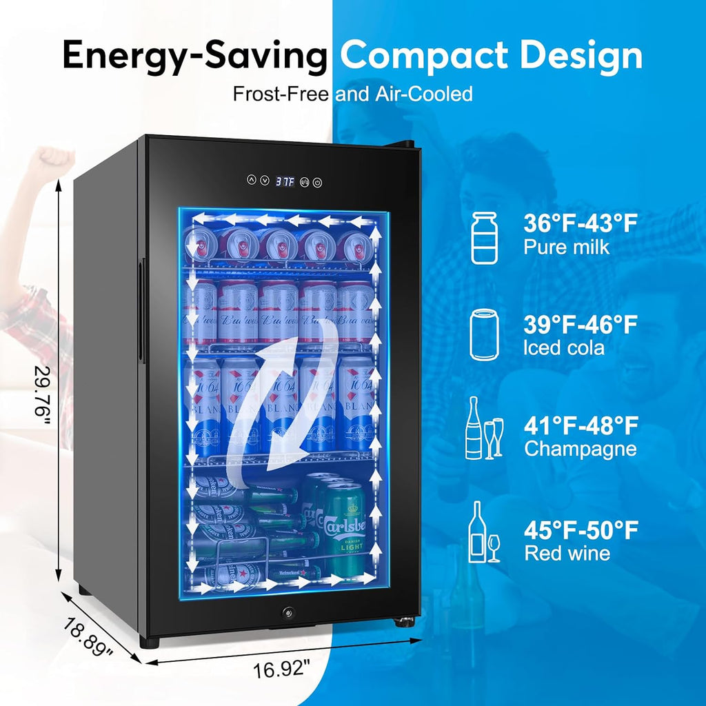 Beverage Refrigerator 17 inch Wide - 126 Can Beverage Cooler with Glass Door | C
