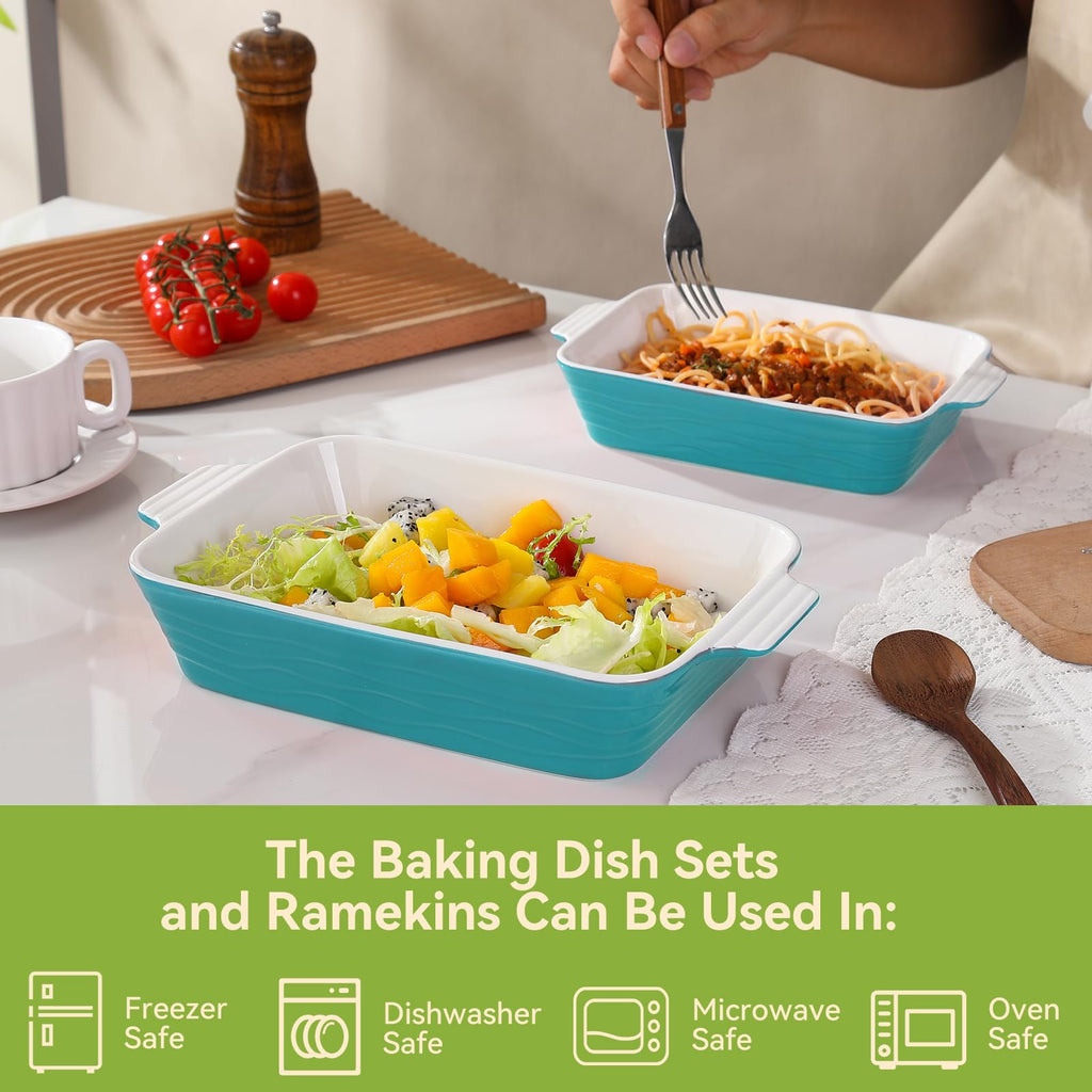 Baking Dish for Oven Casserole Dishes Bakeware Set With Ramekin Ceramic Lasagna Pan 9×12.8 Inch Large Deep Baking