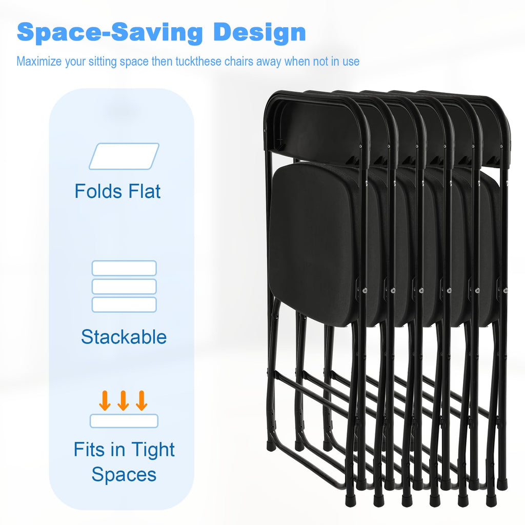 100 Pack Black Folding Chairs, Plastic Folding Chair for Outside, Indoor Outdoor Portable Commercial Seat with Steel