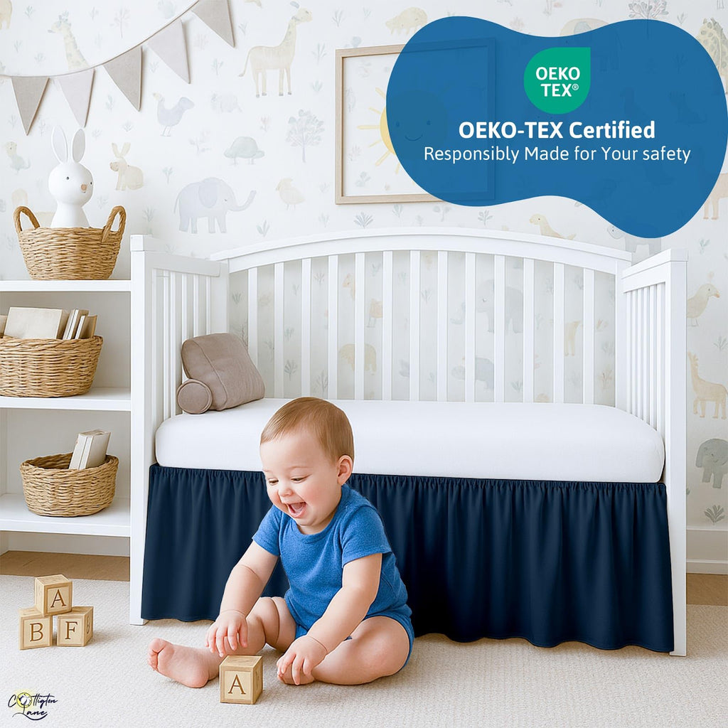 Ruffled Crib Bed Skirt, Soft Nursery Bedding in 100% Natural Cotton, Platform Style with 4-Sided