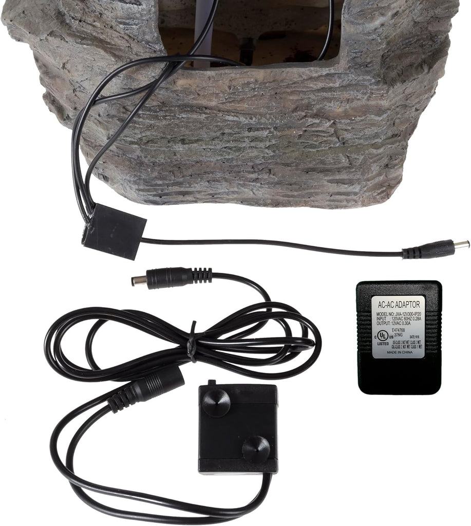 Tabletop Waterfall Fountain with Cascading Rock and LED Lights - Resin Tiered Stones Decor by (Gray)