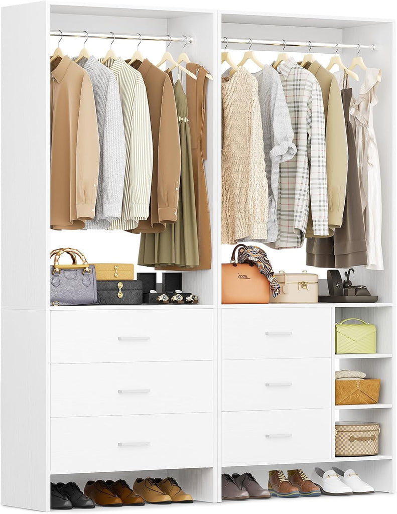 Closet System with 6 Drawers, 4.5ft Wood Closet Organizer System, Walk-in Closet or Small Closets Wardrobe, Clothes
