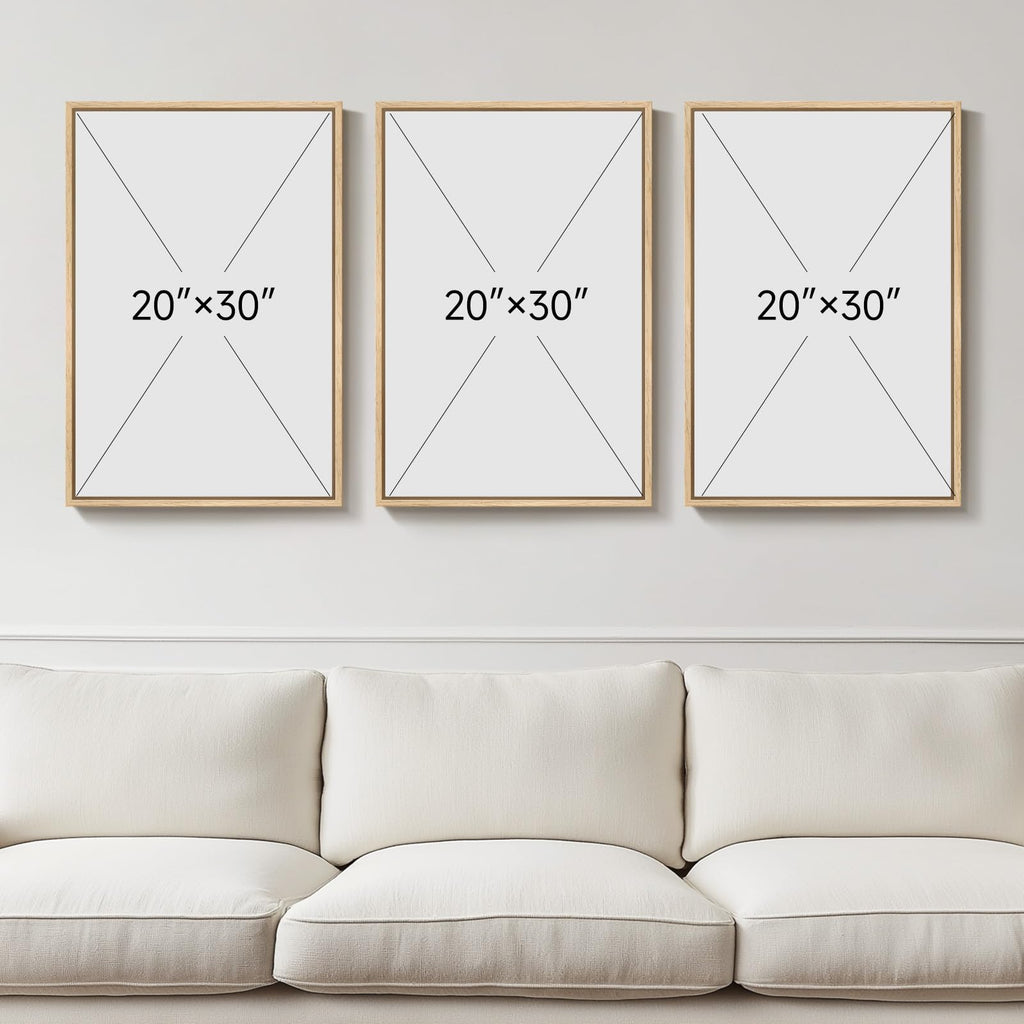 Large Framed Sage Green Abstract Landscape Wall Art, Set of 3 Each 20x30 In