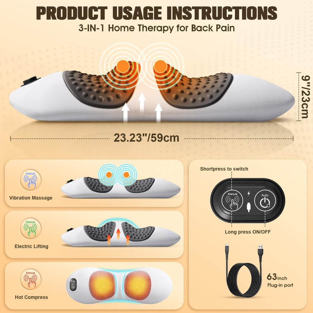 Lumbar Support Pillow, Triple Fusion Massager for Sciatica LightGray