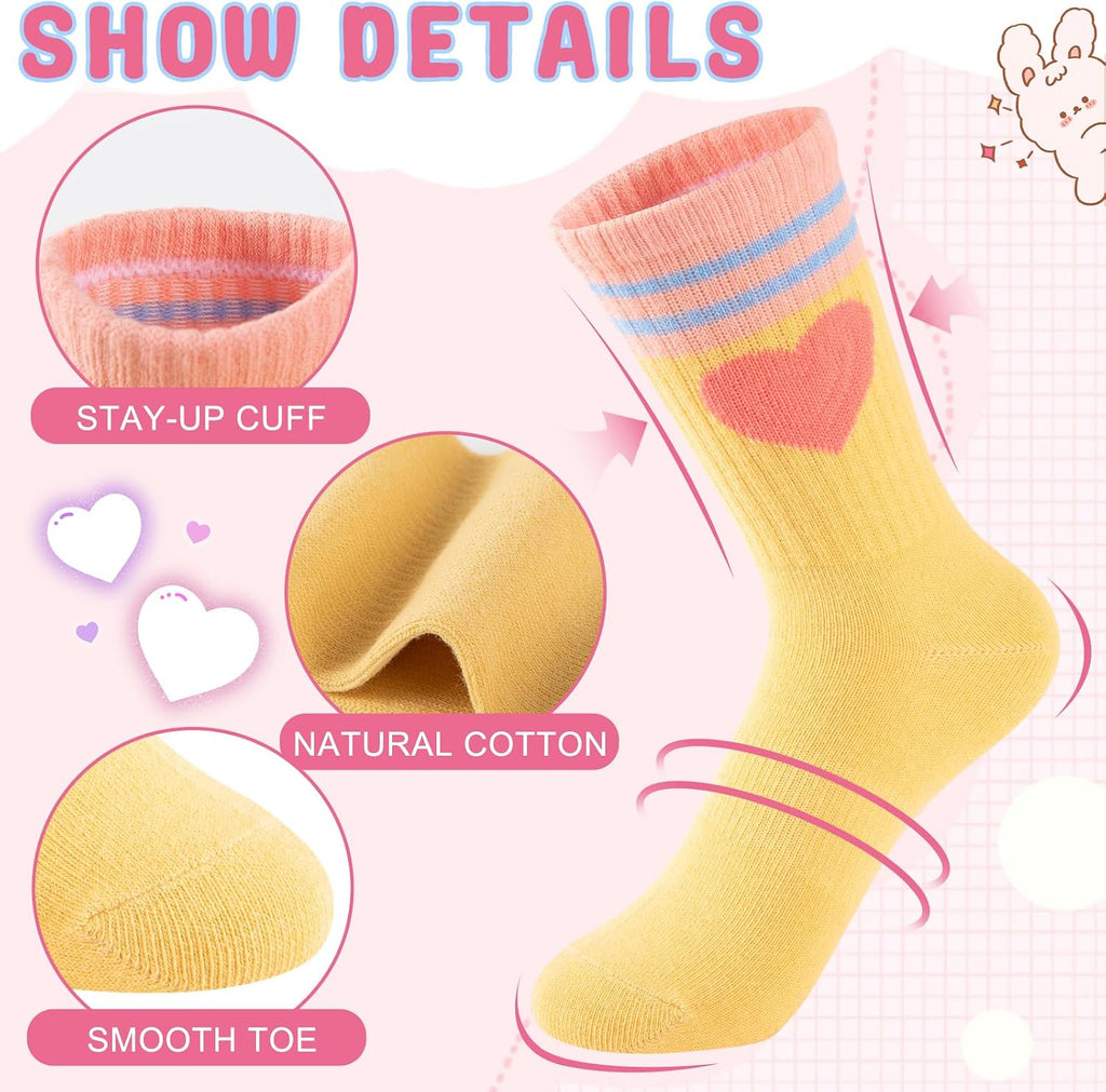Girls Socks Crew Cotton Casual Soft Athletic Socks For Kids Old 6 Pairs