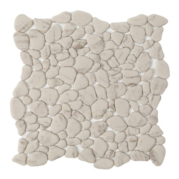 Beige Pebble Mosaic Tile, 12"X12" Pebble Floor Tiles, 8 Sheets