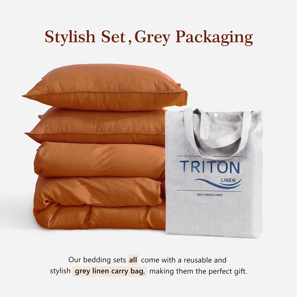 100% Pure French Linen Duvet Cover Set 3PCS 92x108Inch