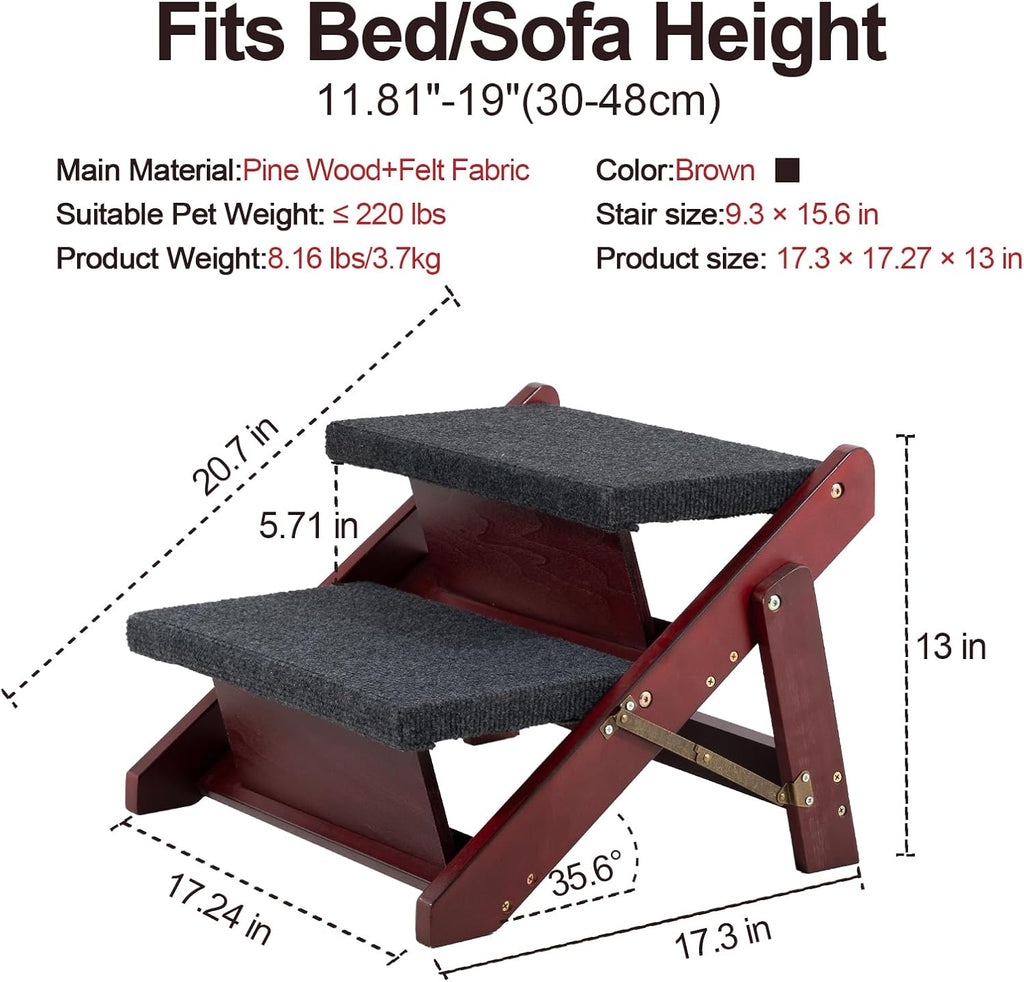 Wooden Pet Stairs - 2 Step Foldable Ramp for Senior Dogs & Cats