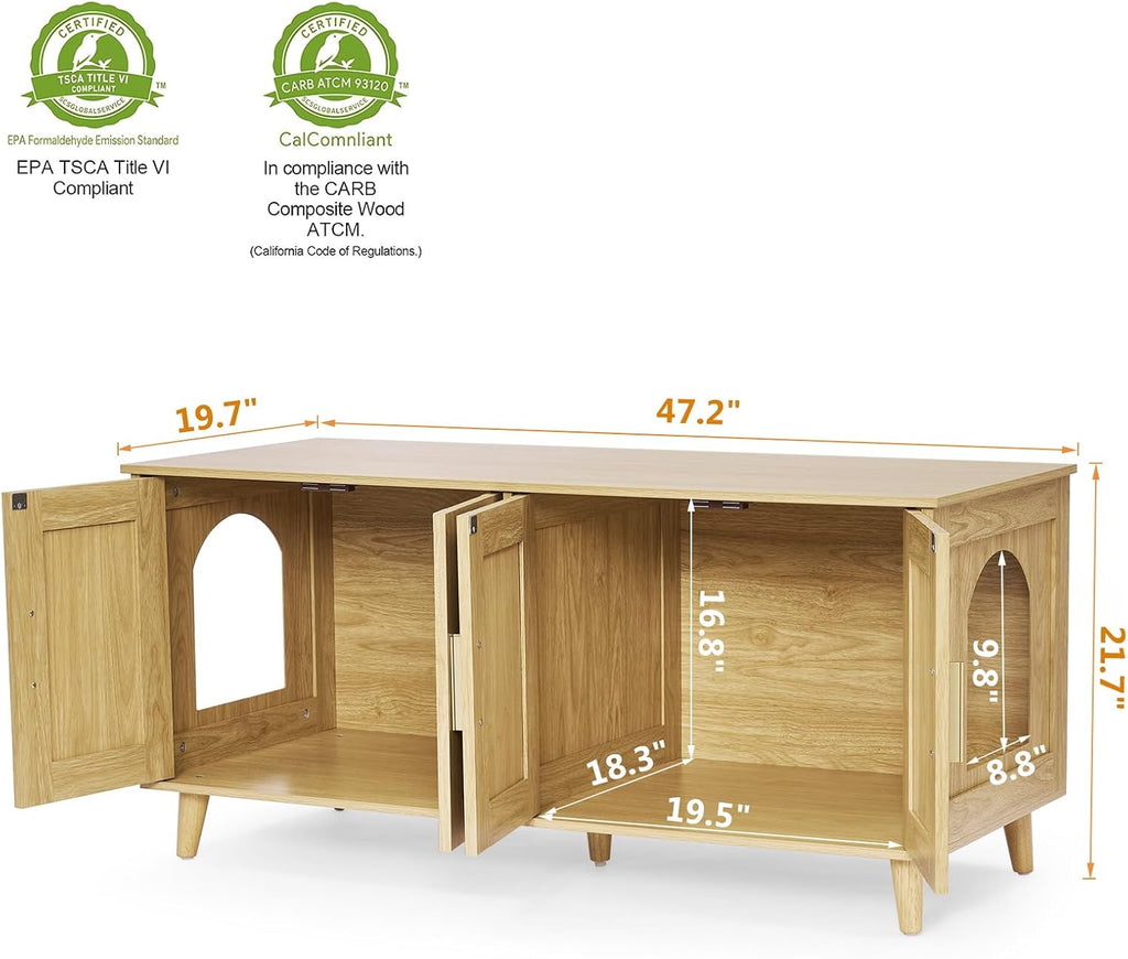 Boho Cat Litter Box Enclosure for 2 Cats, Natural