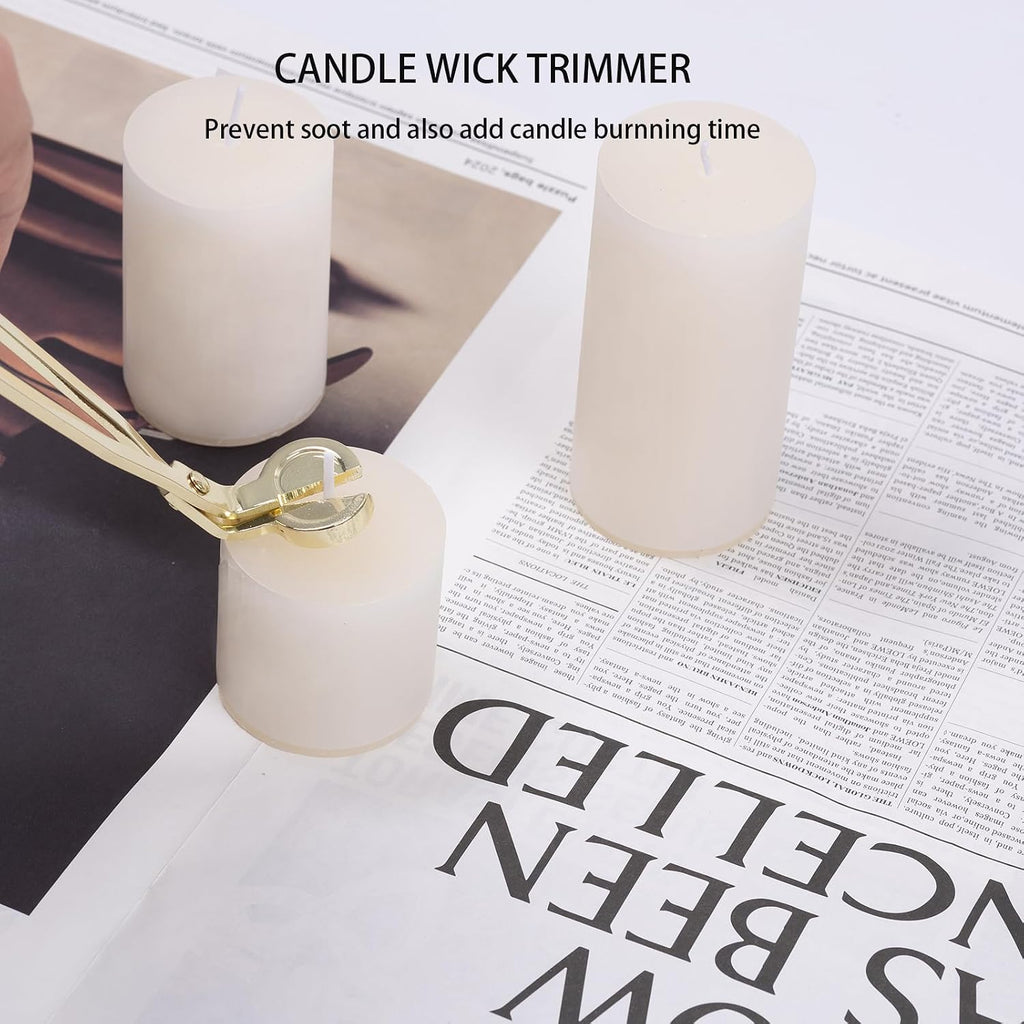Gold Essential Candle Accessory Set, Precision Wick Trimmer Elegant Wick Dipper, Stylish Snuffer Tray Holder - Set of 4