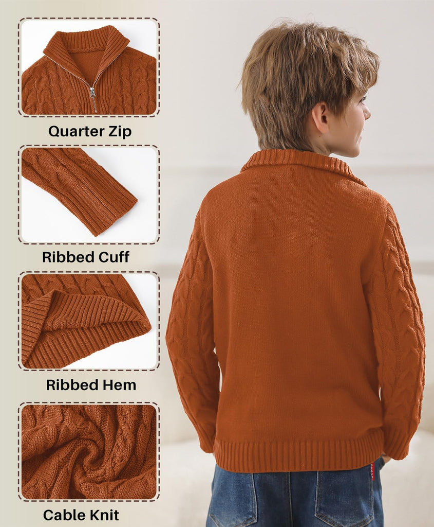 Boys Winter Cable Knit Sweater Quarter Zip Cute Turtleneck Pullover