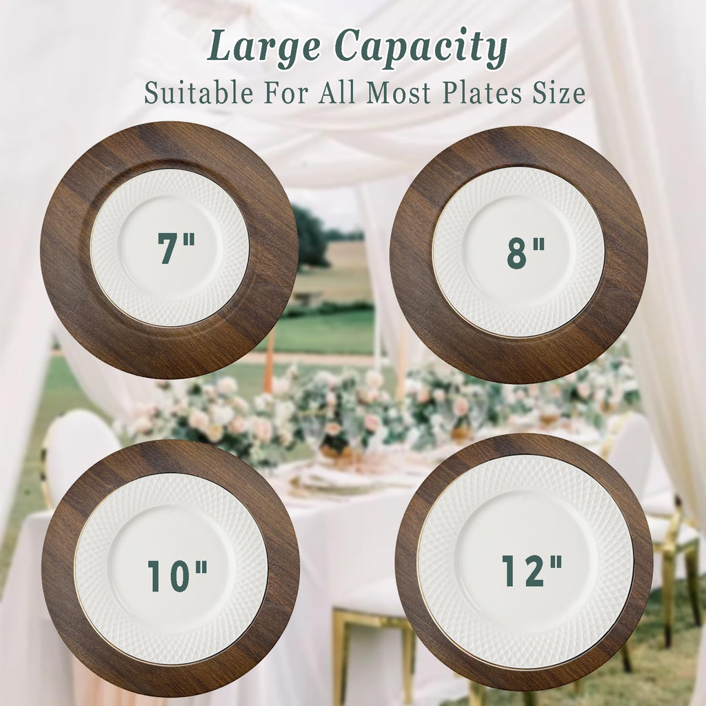 Charger Plates Set of 30,13" Faux Wood Chargers for Dinner Plates