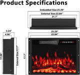23 inch Electric Fireplace Insert Heater, Recessed Mounted Fireplace with Remote & Control Panel