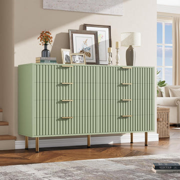 55" Fluted Green 8 Drawer Dresser with Deep Drawers