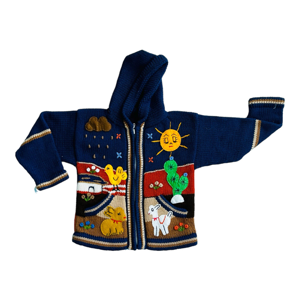 Peruvian Wool Knitted Sweater with Hoodie for Babies & Toddlers, Unisex, Chompas Peruanas, Fall Winter Sweater