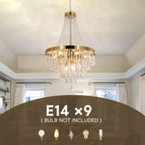 Gold Crystal Chandelier Light, 9-Lights French Empire Chandeliers Lighting for High Ceiling Hanging Pendant for Dining Living Room Foyer Kitchen Bedroom Entryway, Brushed Brass, Golden A108-B0D4QP3JJ4