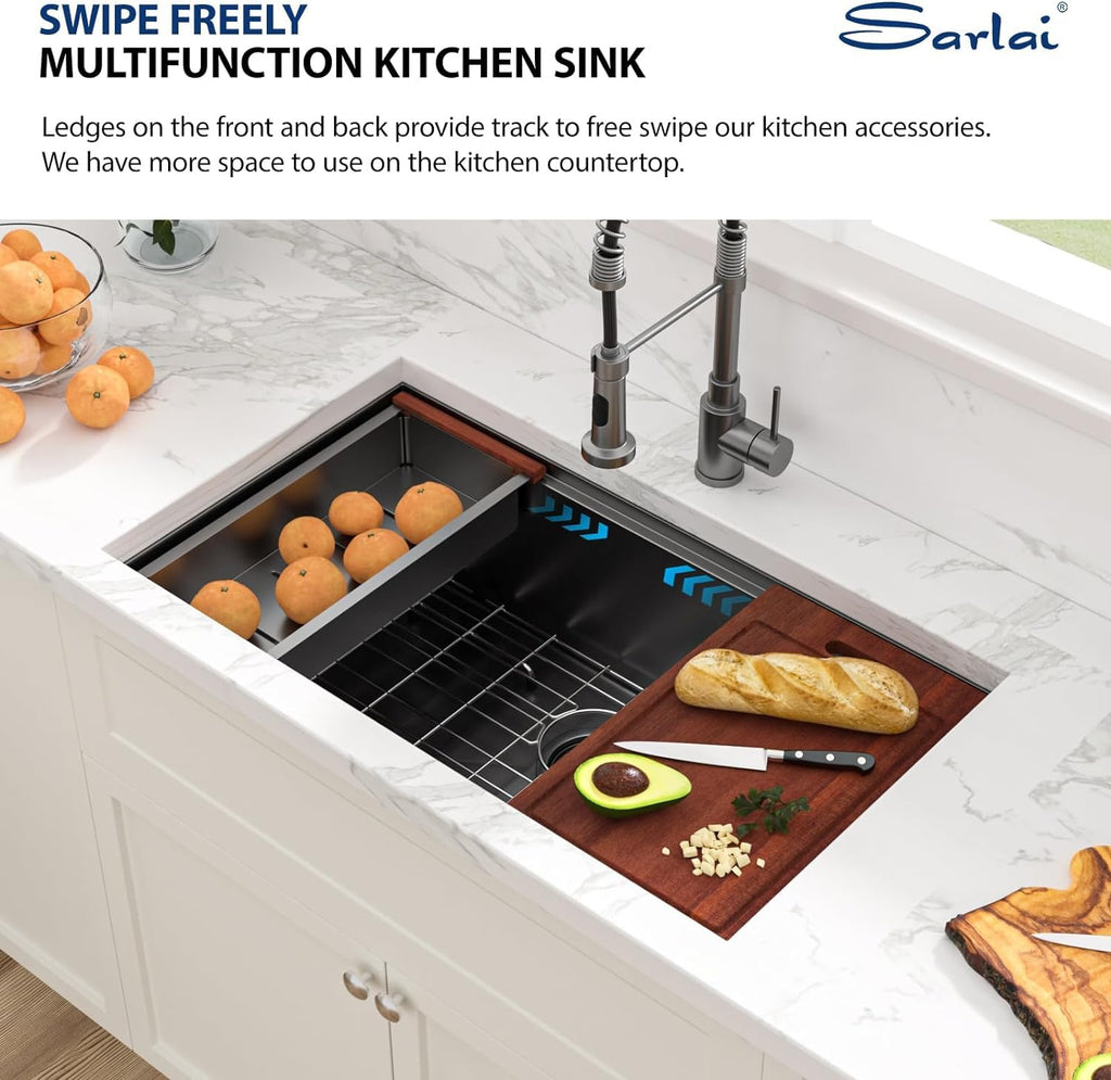 32 Undermount Sink Black Stainless 32" x19" Workstation