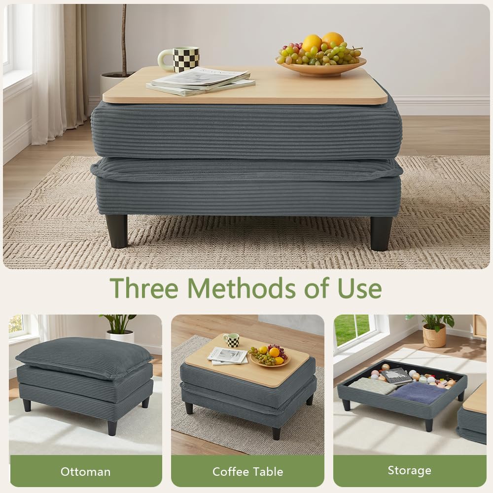 Match Ottoman Only for Cloud Modular Couch Sectional, Convertible to Coffee Table with Storage, Corduroy Ottoman for