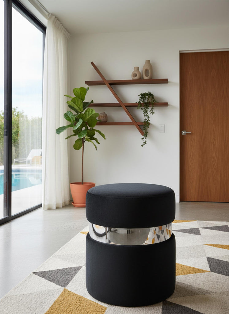 Hailey Collection Modern | Contemporary Velvet Upholstered Ottoman/Stool with Stainless Steel Band, 14.5" W x 14.5" D