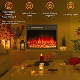 23 inch Electric Fireplace Insert with Stove Heater for TV Stand,LED Realistic Flame,Recessed Mounted Fireplace