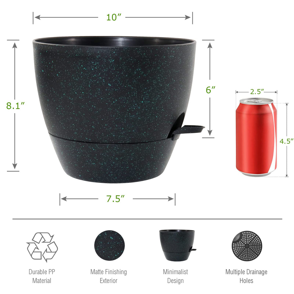 10 inch Self Watering Planters, 2 Pack Large Plastic Plant Pots with Deep Reservior and High Drainage Holes for