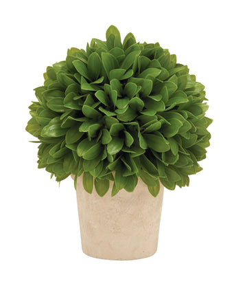 Faux Foliage Boxwood Topiary Artificial Foliage Ball with Beige Paper Pot, 8" x 8" x 10", Green