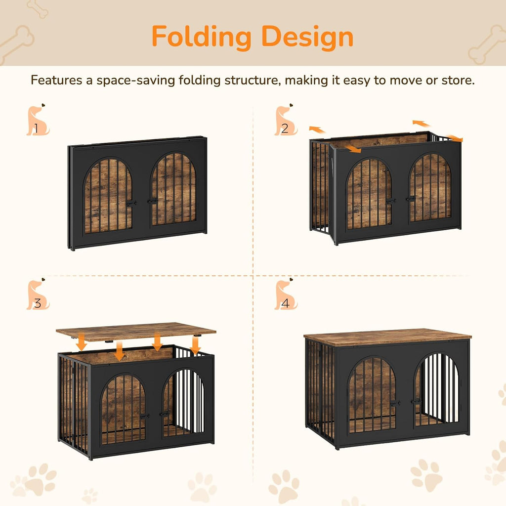 Dog Crate Furniture Foldable, Assembly-Free Dog Kennel