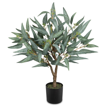 Artificial Eucalyptus Tree Realistic Potted Dutch Faux Eucalyptus Tree in Black Pot 2ft Porch Floor Fake Tree Decor