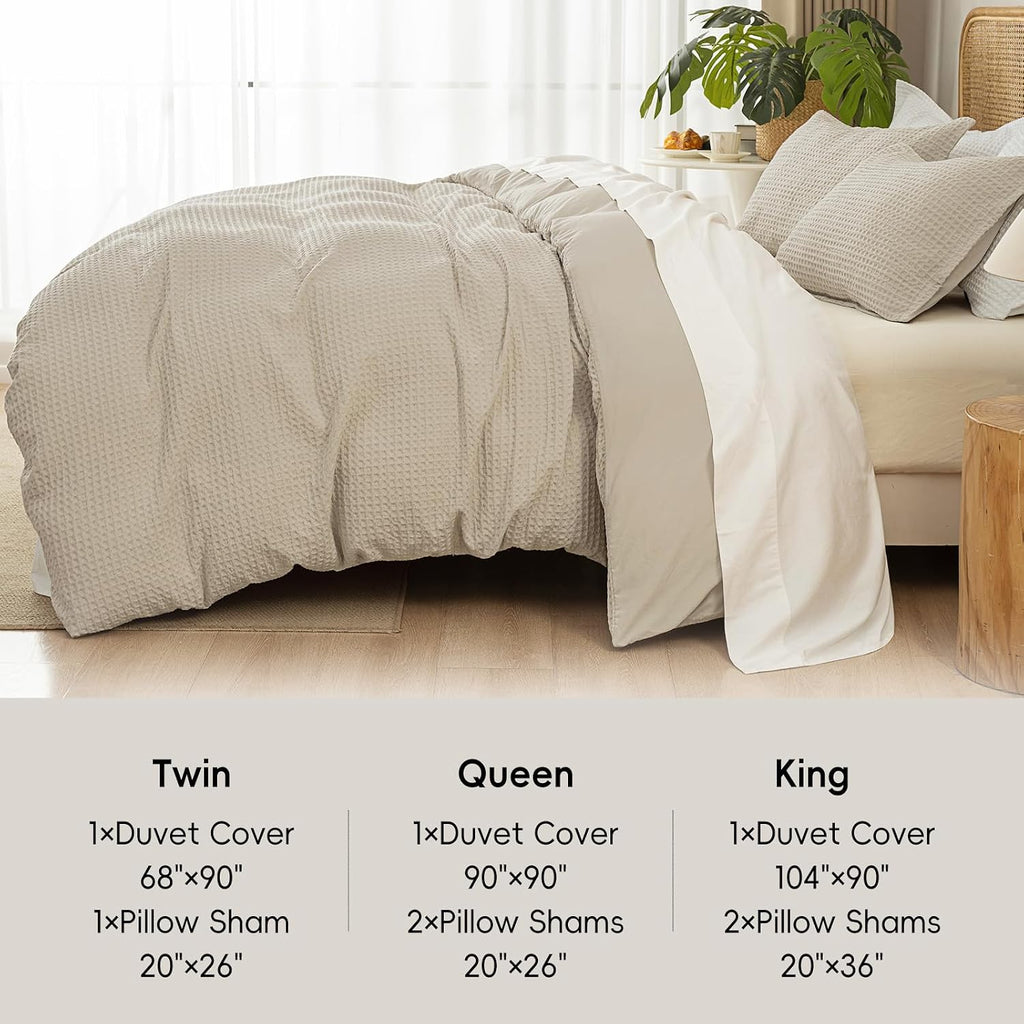Waffle Weave Duvet Cover Set Queen,Soft Breathable 3pcs Comforter Cover Set with 2 Pillowcases,Textured Home Decor