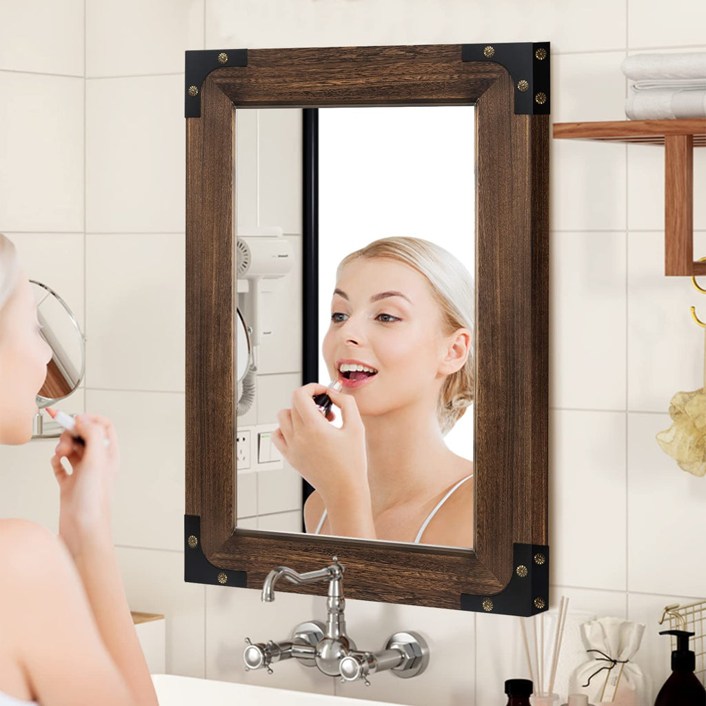 Rustic Bathroom Mirror 24x36 Inch Wood Frame Vanity Wall, Iron