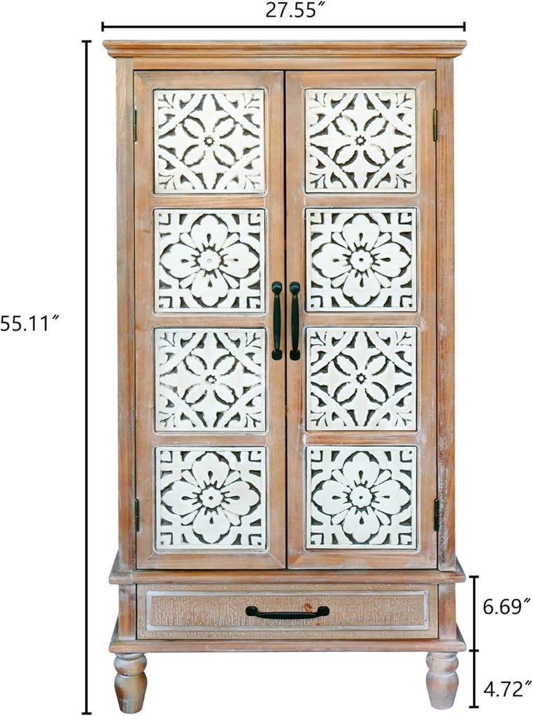 55" Tall Carved Accent Cabinet,Solid Wood Sideboards Buffet Cabinet | French Country Narrow Carved Accent Storage
