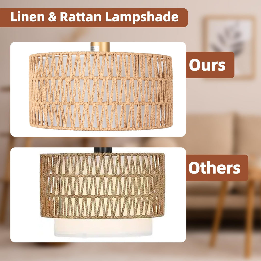 Gold Floor Lamps, Boho Floor Lamp for Room, Farmhouse Rattan Standing Lamps