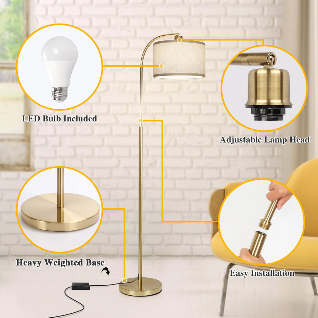 LED Floor Lamp Fully Dimmable Modern Standing Lamp Arc Floor Lamp with Adjustable Drum Shade, Tall Pole Reading Lamp