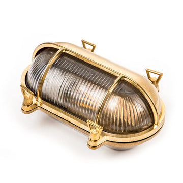Brass Nautical Bulkhead Light, Grid Oval Wall Light, Brass Half Cover Lampshade, Ceiling Mount Light, Waterproof