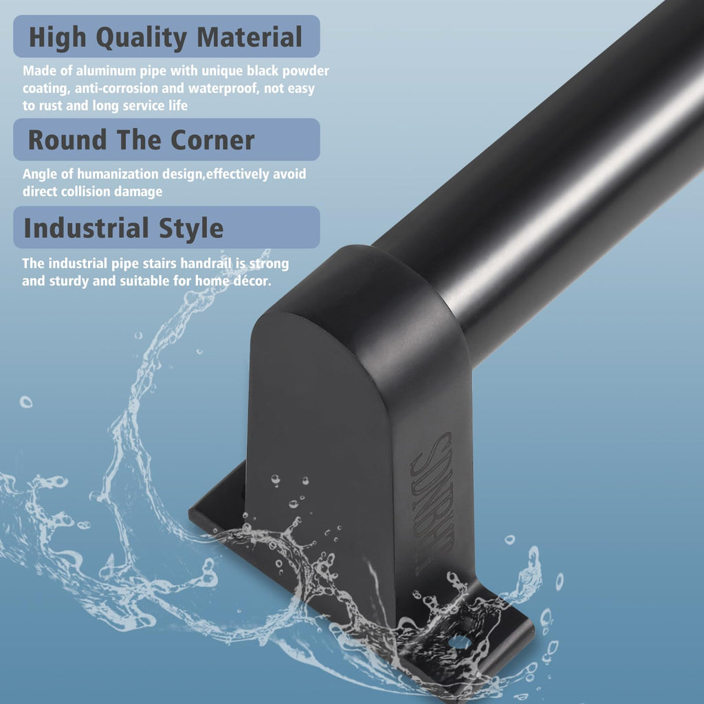 Industrial Stair Railing Metal Hand Rails for Indoor Stairs Wall Mount Staircase Handrails 1.5" Pipe Stair Handrail