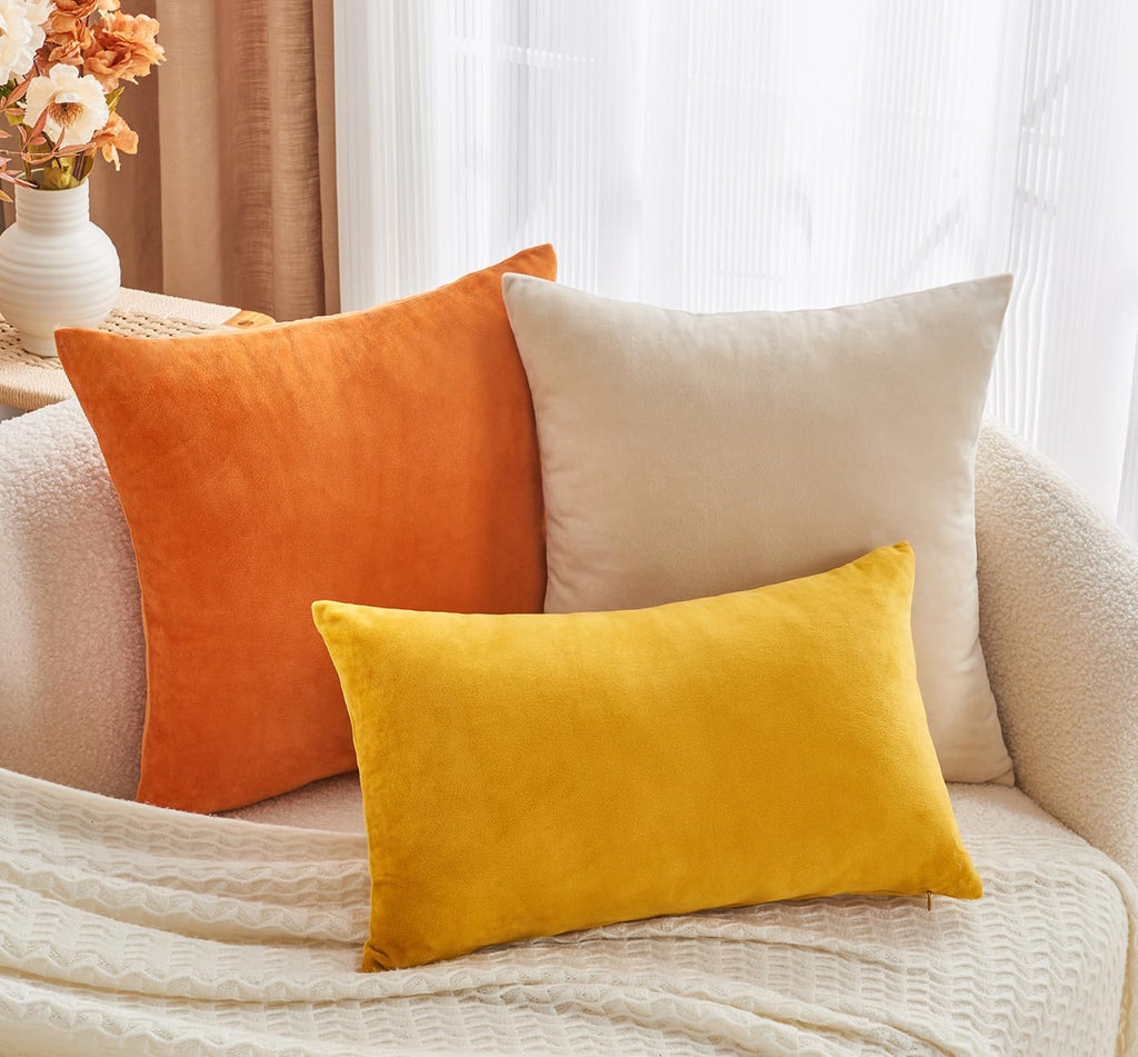 Throw Pillow Covers Mustard Yellow Set of 2 20x20 Inch Fall Pillow Covers, Soft Velvet Farmhouse Neutral Decorative