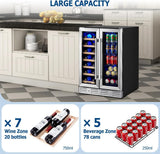 Wine and Beverage Refrigerator, 24 inch Wine Fridge Dual Zone Hold 21 Bottles an
