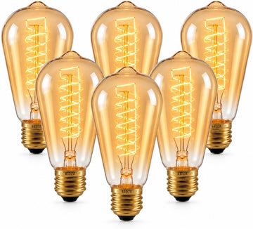ST64 Vintage Filament Light Bulbs 40W 2700K, Pack of 6