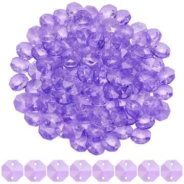 1 Box 120Pcs Glass Octagon Beads 2 Hole Crystal Prism Beads Purple 14mm Chandelier Replacement Connector Suncatcher