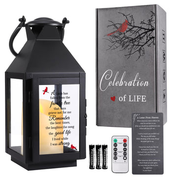 Memorial Lantern, Family Remembrance Sympathy Gift with Flickering LED Candle & Remote Timer, UV Printed Bereavement