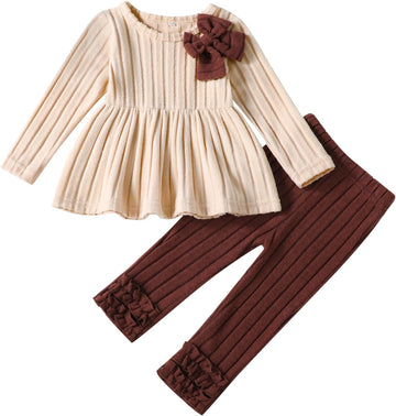 Toddler Baby Girl Outfits Long Sleeve Bow Top and Pants Set
