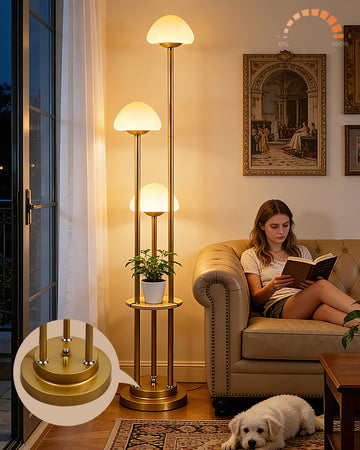 Gold Dimmable Floor Lamp with Table, Modern Floor Lamps with Mushroom Shades & Bulbs, 3000K Warm Lights Tall Standing