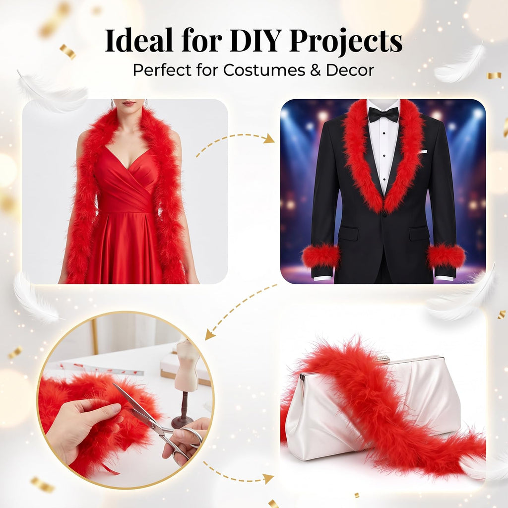 20g Fluffy Marabou Feather Boa for DIY Craft Sewing Trim Home Wedding Party Decoration-Red - 2 Yards
