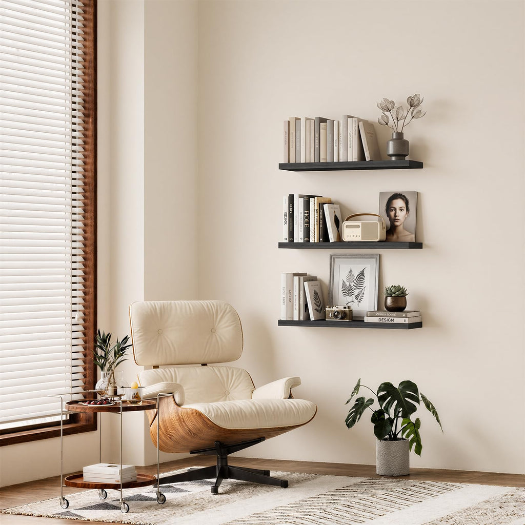 Black Floating Shelves 35.4in, Set of 3, Wall Mounted for Wall Decor