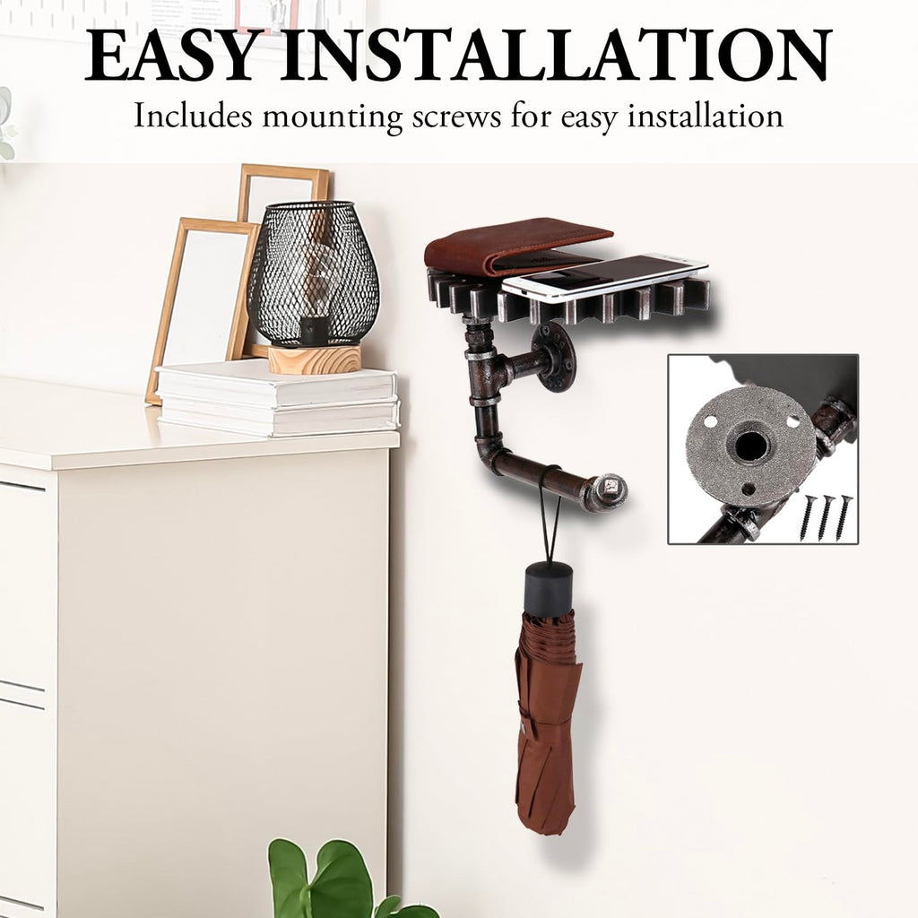 Industrial Pipe Shelf with Toilet Paper Holder, Metal Wall Rack