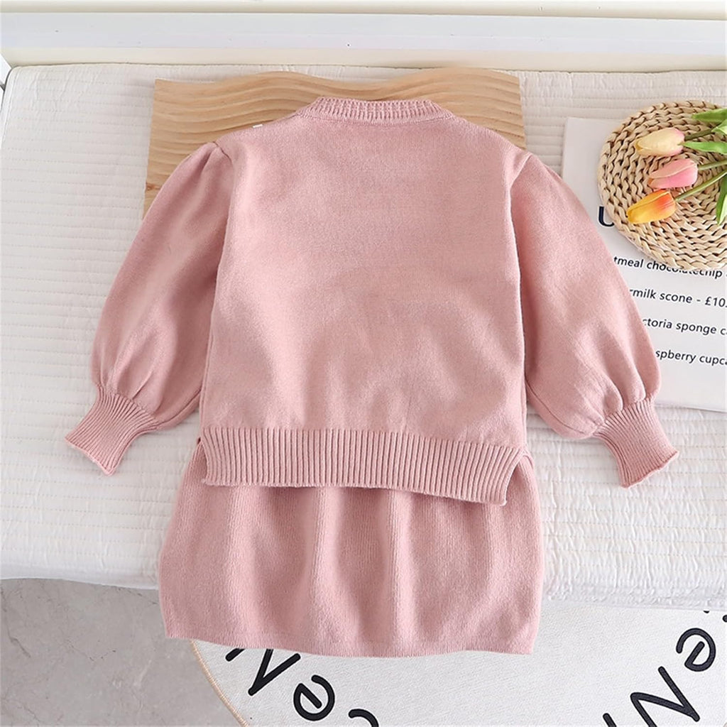 Infant Toddler Girls Long Sleeve Sweet Bow Sweater Two Piece Set Fashion Preppy Knit Two Dresses Baby (RD1, )