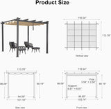 10' X 10' Outdoor Retractable Pergola with Sun Shade Canopy  - Image 5