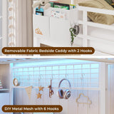 Twin Loft Bed with L-Shaped Desk and 7 Storage Drawers,Metal Twin Loft Bed for Kids with LED Lights and Charging